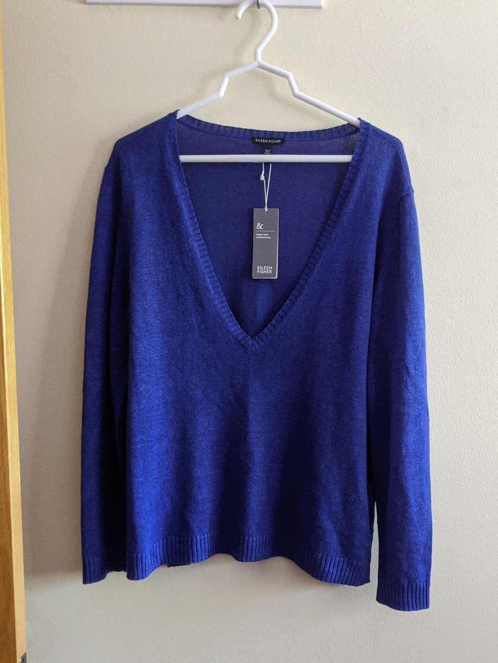 Eileen Fisher Royal Blue V-Neck Women's Sweater Size L NWT